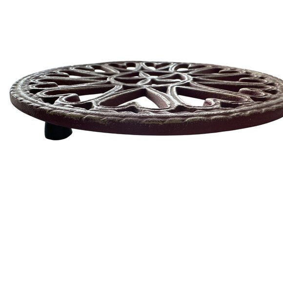 Cast Iron Round Trivets Red & Blue Sand Dollar Hearts Hot Plate Vintage Qty 2 - Picture 3 of 5